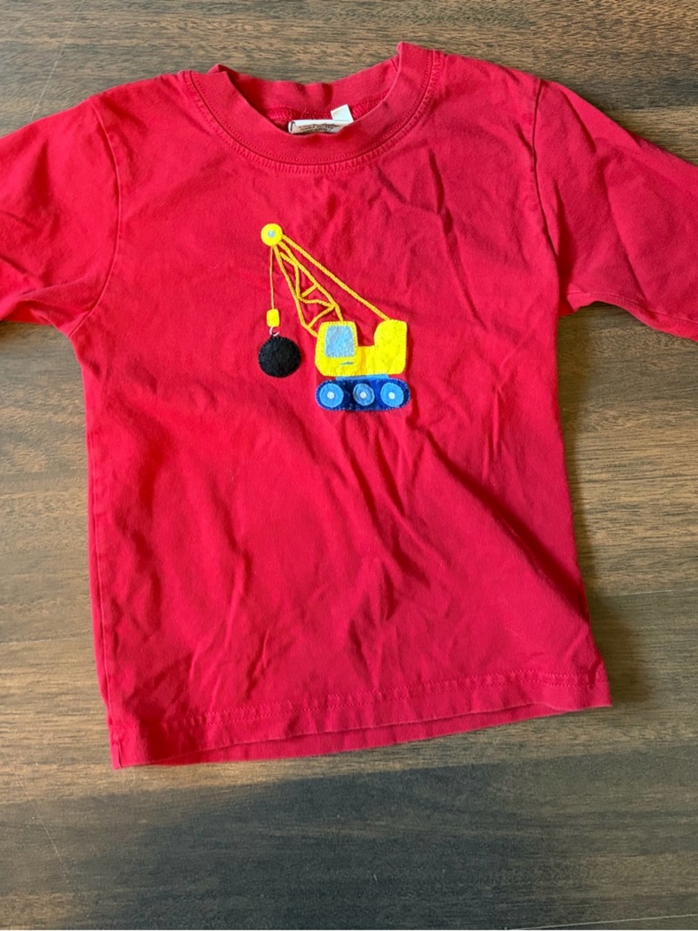 Red Long Sleeve Kids Tee with Yellow Crane Graphic